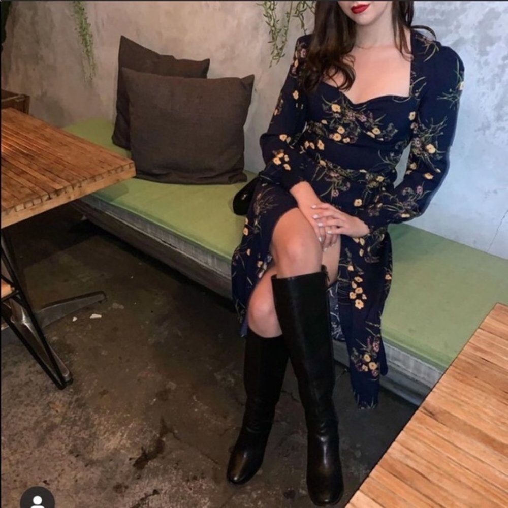 Reformation Navy Floral Midi Dress